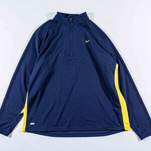 Nike 1/4 Zip Pullover XL Dri-Fit Swoosh Y2K Tech Streetwear Gorpcore Navy Yellow